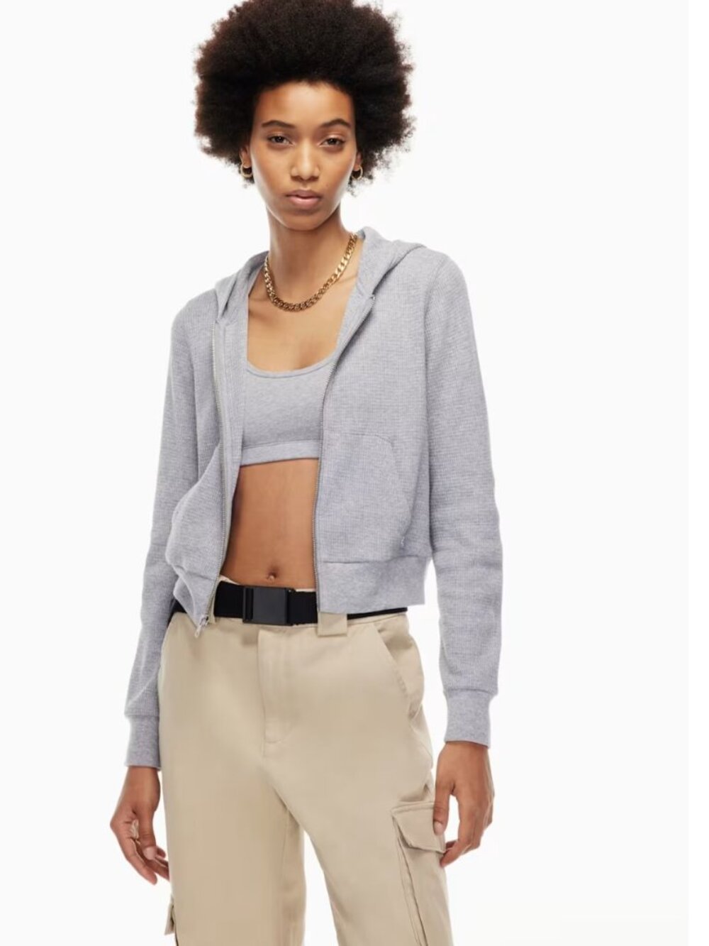 Aritzia Tna Waffle Cropped Zip-Up Hoodie